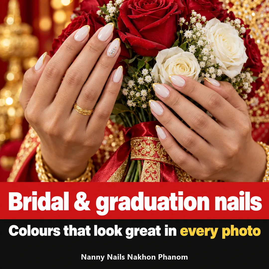 Article cover: bridal and graduation nails, colours that look beautiful in every photo, Nanny Nails, nail salon in Nakhon Phanom
