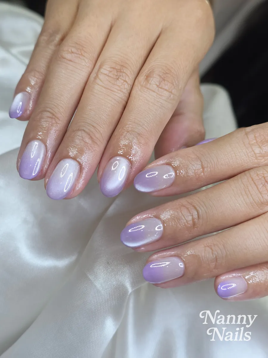 เล็บลูกแก้วสีม่วงลาเวนเดอร์ ทรงมน ร้านทำเล็บนครพนม Nanny Nails