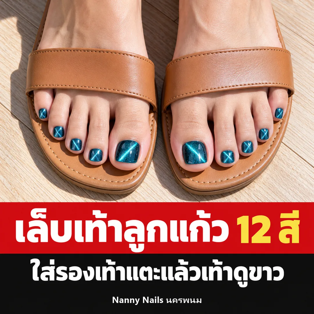 ปกบทความ เล็บเท้าลูกแก้ว 12 สี ใส่รองเท้าแตะแล้วเท้าดูขาว ร้านทำเล็บนครพนม Nanny Nails