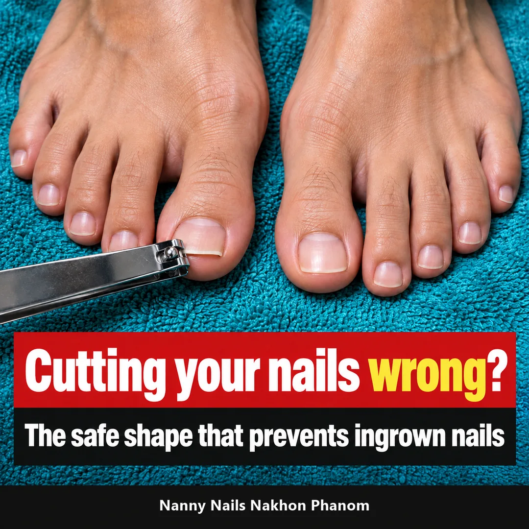 Article cover: how to cut your nails to prevent ingrown nails, the safe shape, Nanny Nails, nail salon in Nakhon Phanom