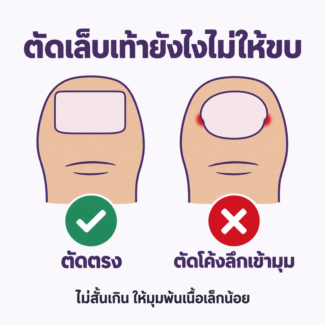 วิธีตัดเล็บเท้าไม่ให้เล็บขบ ตัดตรง ไม่ตัดโค้งลึกเข้ามุม ร้านทำเล็บนครพนม Nanny Nails