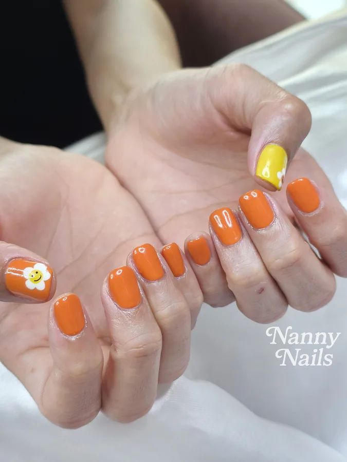 สีเล็บมงคล 2570 คนเกิดวันพฤหัสบดี สีส้มแสด ร้านทำเล็บนครพนม Nanny Nails