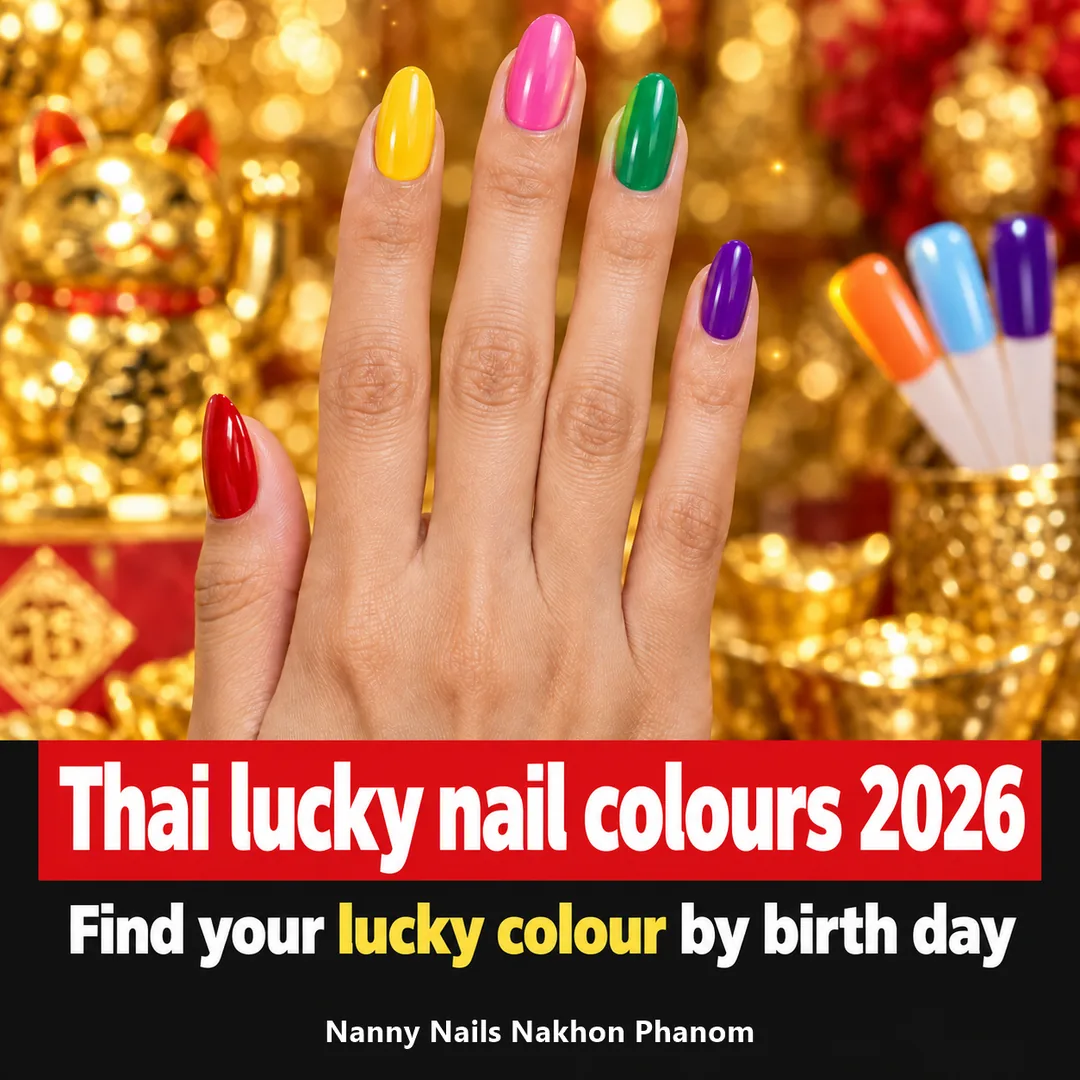Thai lucky nail colours 2026 by birth day, nails in 5 day colours, Nanny Nails, nail salon in Nakhon Phanom