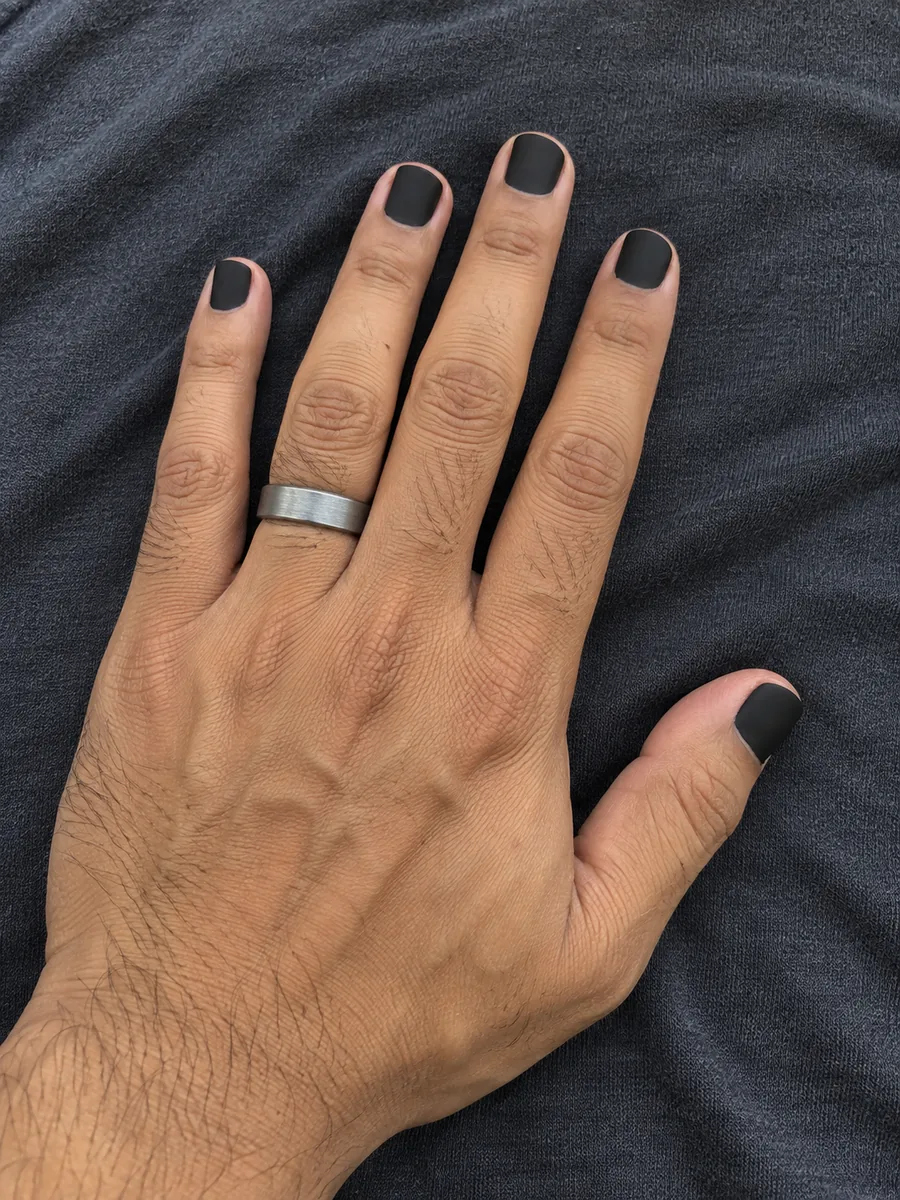 Nail idea for men: short matte black nails, AI image, not salon work, Nanny Nails Nakhon Phanom