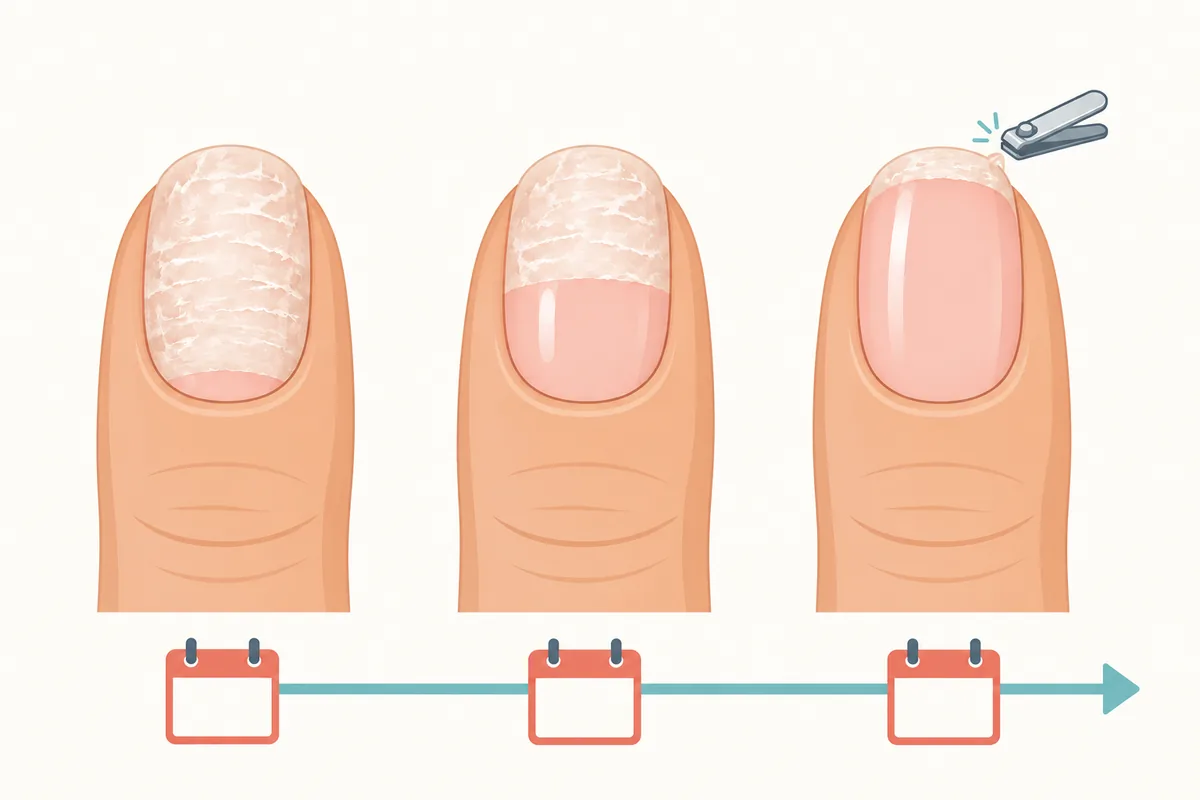 Diagram of healthy new nail growing from the base and pushing gel-damaged nail out to the tip, Nanny Nails Nakhon Phanom
