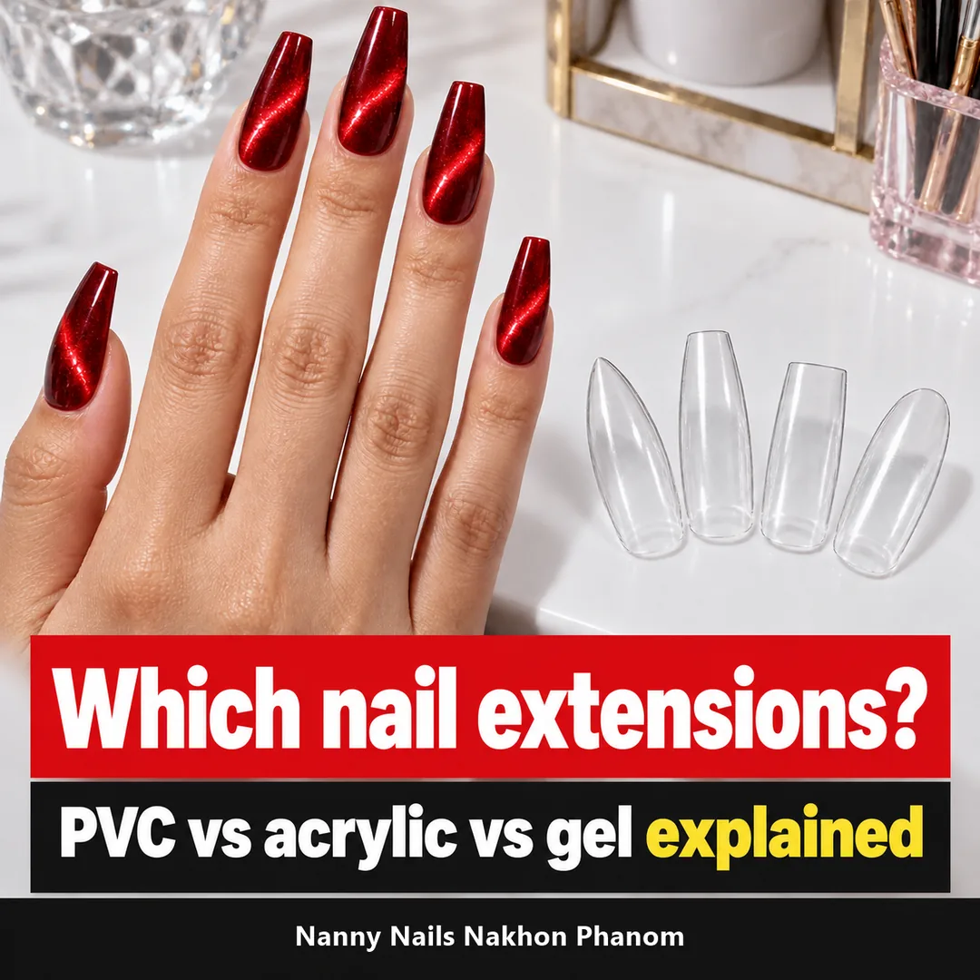Article cover: PVC, acrylic and gel nail extensions, what is the difference, Nanny Nails, nail salon in Nakhon Phanom