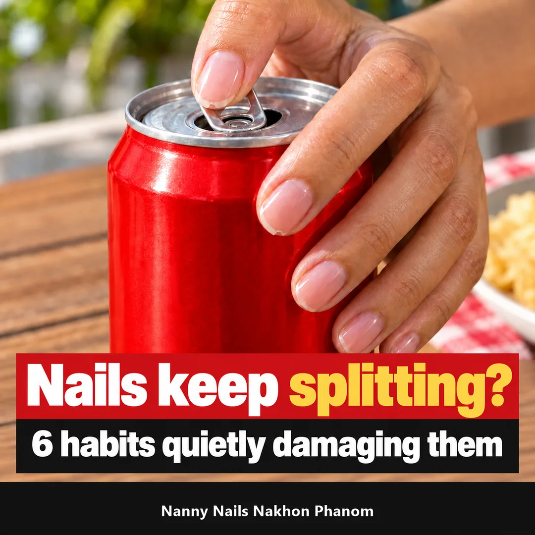 Article cover: nails that split and break, 6 habits that damage nails, Nanny Nails, nail salon in Nakhon Phanom