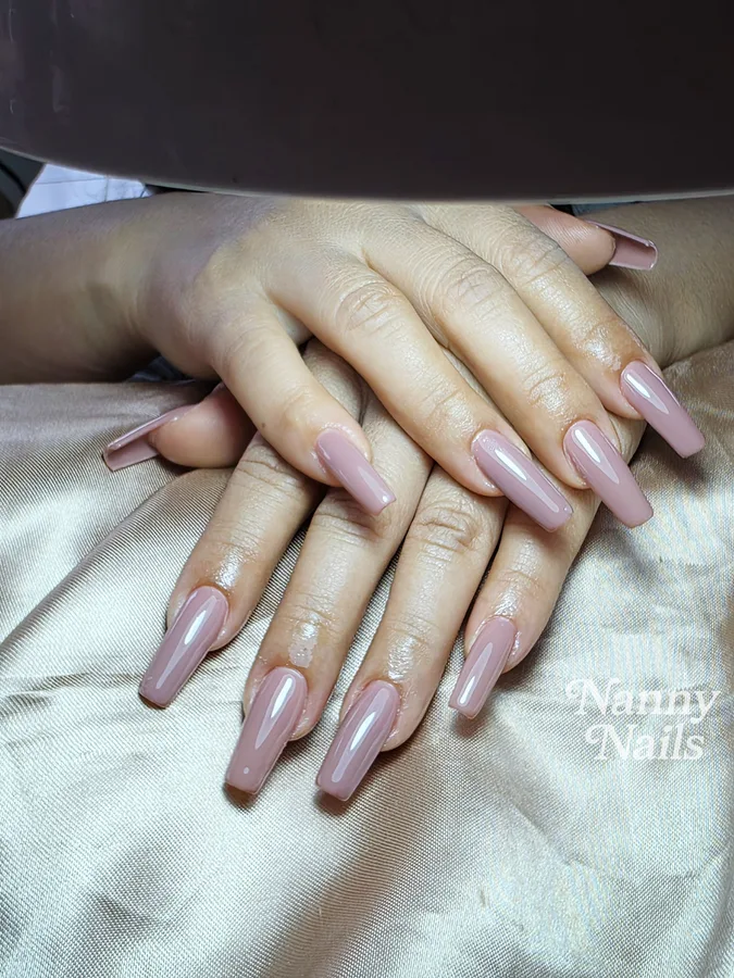 Ballerina or coffin nails in a mauve nude, Nanny Nails Nakhon Phanom