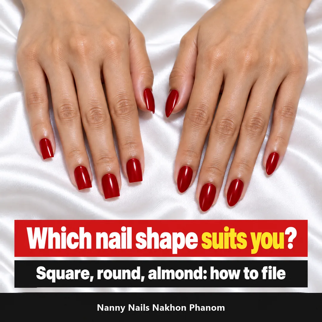 Cover: which nail shape suits you, square, round, almond and how to file them, Nanny Nails Nakhon Phanom