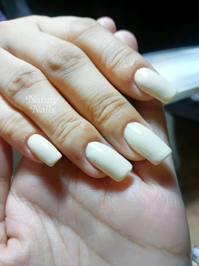 Square nails in cream gel with straight tips and crisp corners, Nanny Nails Nakhon Phanom