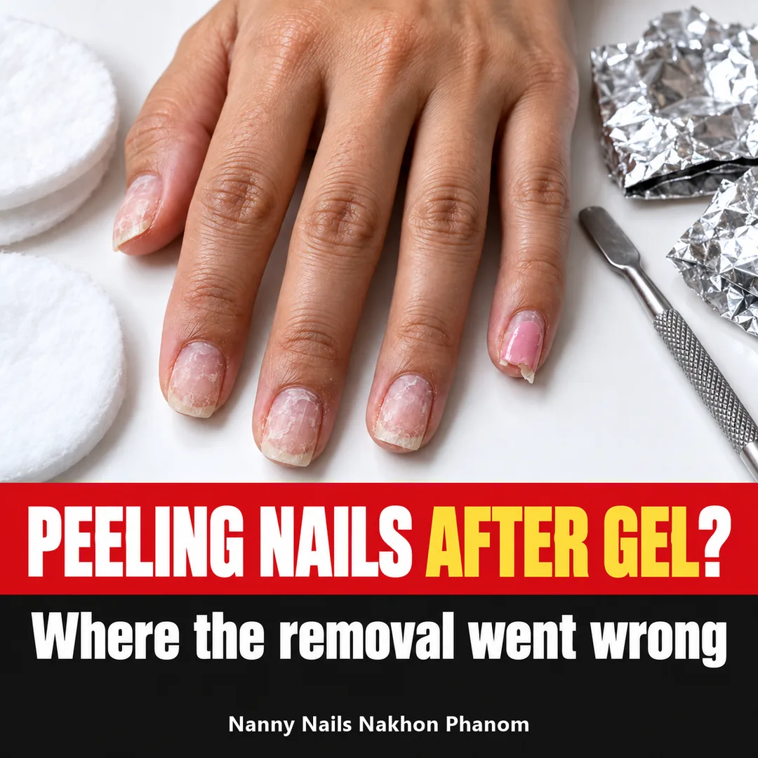 Cover: peeling nails after gel, where the removal went wrong, Nanny Nails Nakhon Phanom