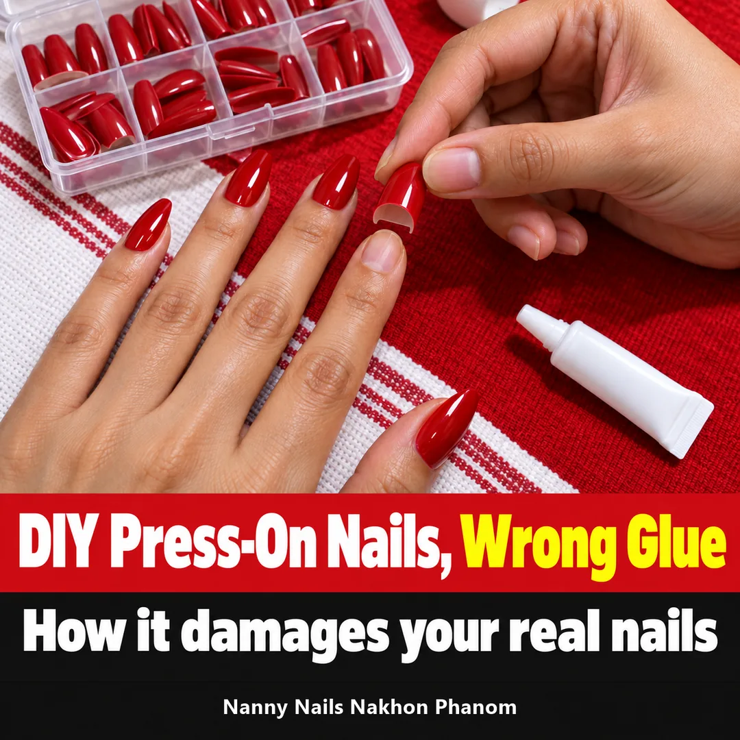 Cover: DIY press-on nails with the wrong glue and how it damages your real nails, Nanny Nails Nakhon Phanom
