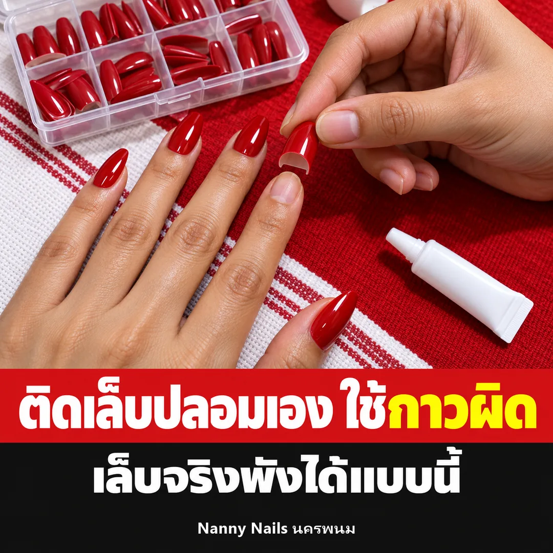 ปกบทความ ติดเล็บปลอมสำเร็จรูปเอง ใช้กาวผิด เล็บจริงพังได้แบบนี้ Nanny Nails นครพนม