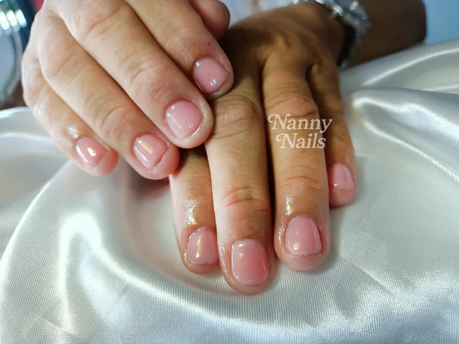 Short natural nails in sheer pink gel, neat and clean, Nanny Nails, nail salon in Nakhon Phanom