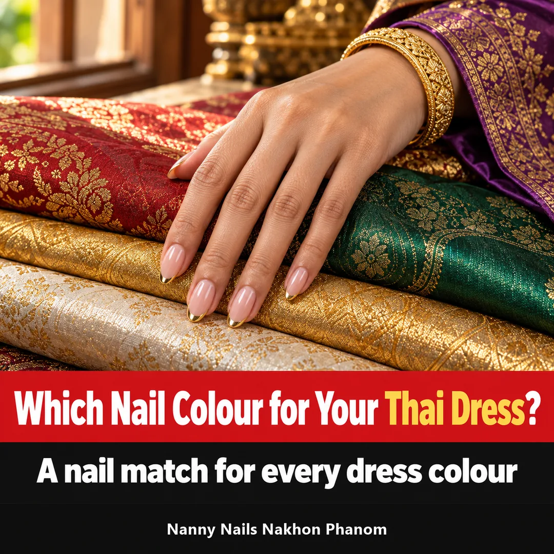 Article cover: nail colours for Thai dress, which colour goes with which dress, Nanny Nails, nail salon in Nakhon Phanom